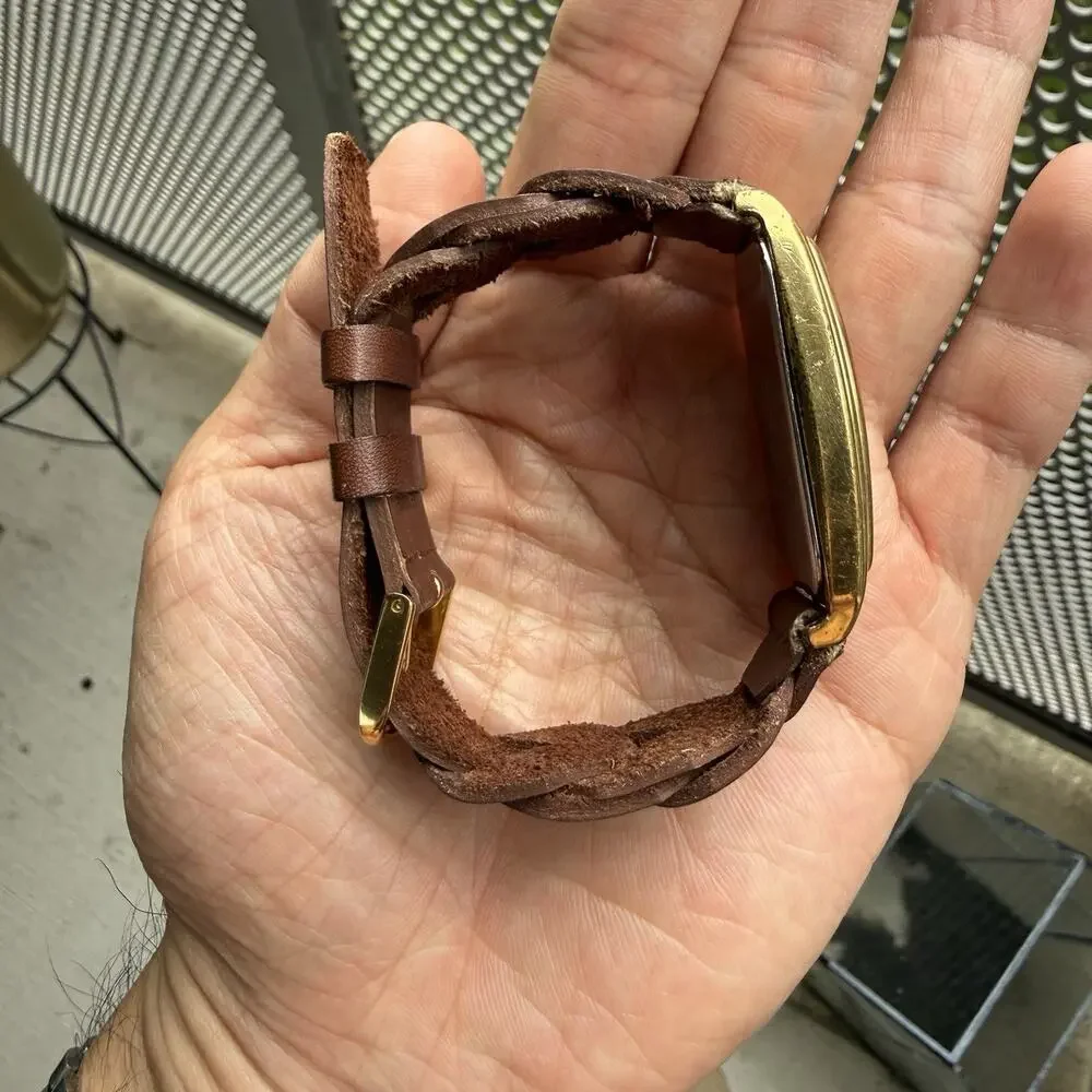 Vintage Orvis Dual Time Gold Plated Men’s Dress Wrist Watch Woven Brown Bracelet